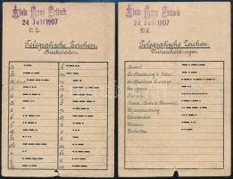 1907 Távíró jelzések, központozás, betűk, stb, két kártya 8x12 cm