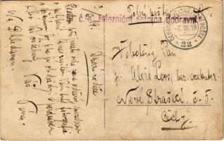 1919 C.-s. zeleznicní setnina dopravni + "CESKOSLOVENSKÁ POLNÍ POSTA 22" / Csehszlovák kat...