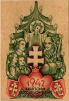 1942 Karácsonya Harcoló honvédeinké és hozzátartozóiké. Leventeifjúság honvédkarácsonya / WWII Hungarian military art postcard with Christmas greeting s: Légrády S. (kis szakadás / small tear)