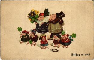 Boldog újévet, malac család / New Year greeting, pig family. WSSB 9233. (EK)