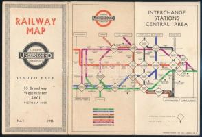 1935 London metróhálózatának térképe, 15x23 cm / London Underground railway map
