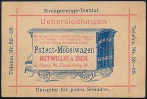 1892 Budapesti költöztetővállalat képes reklám kártyája hajtásnyommal 14x9 cm