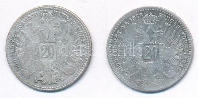 Ausztria 1868. 20kr Ag "Ferenc József" + 1870. 20kr Ag "Ferenc József" T:3 
Aus...