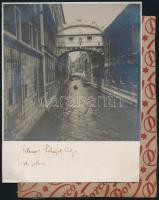 Kerekes János (1889?-1965?): Velence, sóhajok hídja, 1934 július. Vintage fotó, hátoldali a fotóról levált kartonján Kerekes János tulajdona, Devecser korabeli felirattal. 22,5x17,5 cm