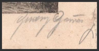 Olvashatatlan jelzéssel: Fákkal szegélyezett út. Rézkarc, papír. Kissé sérült, lap széle foltos. 20,...