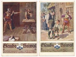 Glaube und Heimat - 5 db régi osztrák művész képeslap / 5 pre-1945 Austrian art motive postcards s: ...