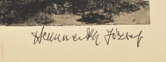 Herwerth József (1939-1987): Őszi táj. Rézkarc, papír, jelzett, lap széle kissé foltos. 17×29 cm