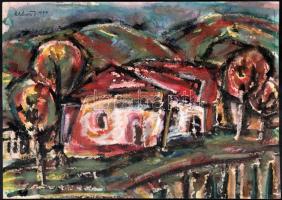 B. Altai Ilona (?-): Expresszív táj, 1970. Vegyes technika, papír, jelzett, 29×41 cm