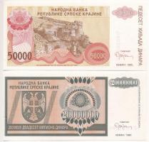 Horvátország / Krajnai Szerb Köztársaság 1993. 5000D pótkiadás "Z 0002080" + 1993. 20.000....
