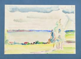 Ruszkay György (1924-1998), kétoldalas mű: Vízparti táj és hegyvidéki táj. Akvarell, papír, jelzett, paszpartuban, 33,5×48,5 és 35x50 cm