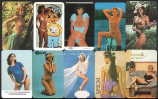 1979-1990 10 db nőket ábrázoló kártyanaptár, közte erotikus