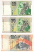 Szlovákia 2001-2004. 20K (2xklf) + 2001. 100K (4xklf) T:III közte szép papír Slovakia 2001-2004. 20 Korun (2xdiff) + 2001. 100 Korun (4xdiff) C:F with fine paper