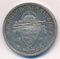 1938. 5P Ag "Szent István" T:2 patina Adamo P8.1