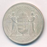 1930. 5P Ag "Horthy jobbra" T:3 patina Adamo P8