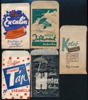 cca 1930-1940 5 db különféle Puljer J. cukorkás reklámtasak