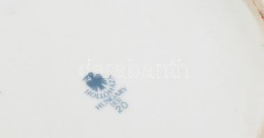 Hollóházi virágmintás porcelán kaspó. Matricás, jelzett, apró kopással, d: 16 cm, m: 14 cm