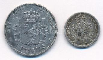 Spanyolország 1882. 2P Ag "XII. Alfonz" + 1926. 50c Ag "XIII. Alfonz" T:2-,3 pat...
