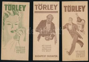 3 db Törley art deco számolócédula, közte 2 db  Gönczi-Gebhardt Tibor (1902-1994) grafikája