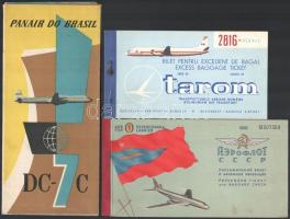 cca 1960-1980 Szovjet és román légitársaságok repülőjegyei + Brazil légitársaság képes ismertető prospektusa