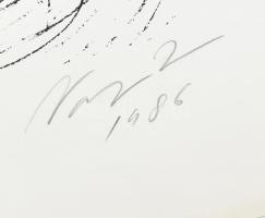 Azonosítatlan jelzéssel: Kompozíció. Litográfia, papír, jelzett, számozott (62/100) 45x26 cm