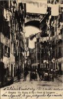 1929 Genova, Genoa; Via Madre di Dio e Ponte di Carignano / street view, stone bridge (EK)