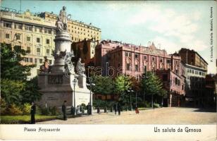 Genova, Genoa; Piazza Acquaverde / square, monument, London Hotel, Grand Hotel Savoie (EK)