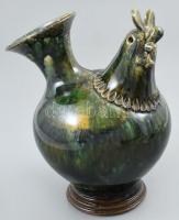 Gy. Kamarás Kata (1948-): Csirkét formázó mázas kerámia váza, jelzett, kis kopásnyomokkal, m: 19,5 cm