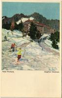 Semmering, Hotel Panhans / winter sport, ski resort. Aquarelldruck der Hermes-Druckerei Wien 510/6. s: Siegfried Stoitzner