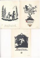 3 db MODERN sziluettes képeslap + 3 sziluettes nyomtatvány / 3 modern silhouette art postcards + 3 silhouette prints