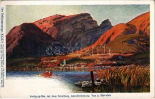 Wolfgang-See mit dem Schafberg. Abendstimmung. Das Salzkammergut XXIX/8. Wiener Künstler-Postkarte Philipp & Kramer s: A. Hlavacek (EK)