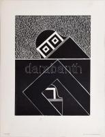 Deim Pál (1932-2016): Kompozíció, ofszet (készült 100 példányban), papír, jelzett, kis lapszéli szakadással, 33×25 cm