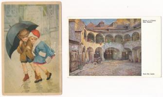 24 db RÉGI művész motívum képeslap vegyes minőségben / 24 pre-1945 art motive postcards in mixed quality