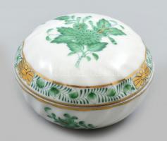 Herendi Apponyi mintás porcelán bonbonier, kézzel festett, jelzett, hajszálrepedéssel, d: 7 cm