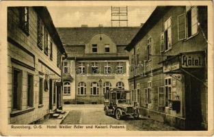 Olesno, Rosenberg O.S.; Hotel Weißer Adler und Kaiserl. Postamt / hotel, post office, automobile, shop. A. Jaschke (EB)