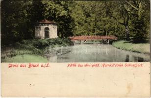 1909 Lajtabruck, Bruck an der Leitha; Partie aus dem gräfl. Harrachschen Schlosspark / Harrach (Prugg) kastély parkja. Verlag Alex J. Klein (Wien) Nr. 357. / castle park (Rb)