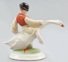 Herendi porcelán Ludas Matyi, kézzel festett, jelzett, kis kopásnyomokkal, m: 8 cm