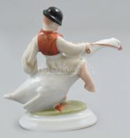 Herendi porcelán Ludas Matyi, kézzel festett, jelzett, kis kopásnyomokkal, m: 8 cm