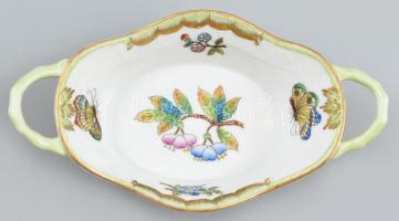 Herendi Viktória mintás porcelán füles tálka, kézzel festett, jelzett, kis kopásnyomokkal, 15,5×8,5 ...