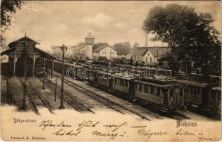 1904 Miskolc, Tiszai pályaudvar, vasútállomás, vonat, gőzmozdony, víztorony. Ferenczi B. kiadása (b)