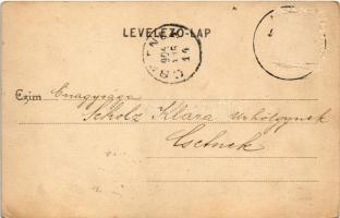 1904 Miskolc, Tiszai pályaudvar, vasútállomás, vonat, gőzmozdony, víztorony. Ferenczi B. kiadása (b)