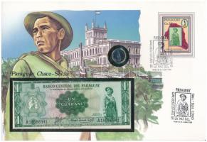 Paraguay Chaco katona érmés és bankjegyes, pecsételt boríték benne 1984. 1G rozsdamentesacél érmével és 1952. 1G bankjeggyel a PHILSWISS kiadásában, német leírással T:1,I