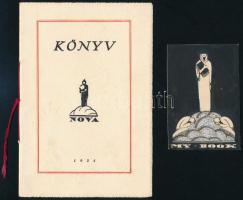 1924 Nova Irodalmi Intézet prospektusa, 4 sztl. lev. + Nova My Book ex libris terv, tempera-tus, jelzés nélkül, 7x5 cm