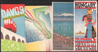 cca 1920-1940 Vegyes idegen nyelvű utazási prospektus, 14 db