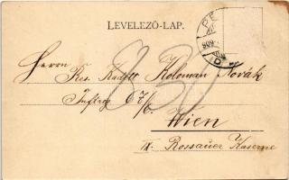 1909 Pécs, Király utca télen, Segélyző Egylet, Spiegel József üzlete. Kiadja özv. Tausz Vilmosné (Rb...