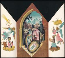 cca 1930 Boldog Karácsonyi Ünnepeket, Szövetkezeti Bolt reklám prospektus, foltos, 20x12 cm, kihajtv...