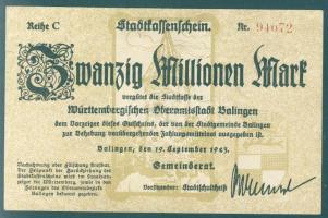 Német Birodalom/Weimari Köztársaság/Balingen 1923.9.19. 20.000.000M T:II-