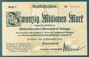 Német Birodalom/Weimari Köztársaság/Balingen 1923.9.19. 20.000.000M T:II-