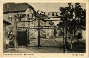 Oswiecim, Auschwitz; WWII German Nazi concentration camp. Main gate to the camp (fa)