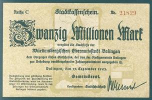 Német Birodalom/Weimari Köztársaság/Balingen 1923.9.19. 20.000.000M T:II-