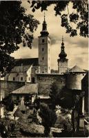 1947 Besztercebánya, Banská Bystrica; Pohlad z cintorína na veze kostola / kilátás a temetőből / view from the cemetery (fa)